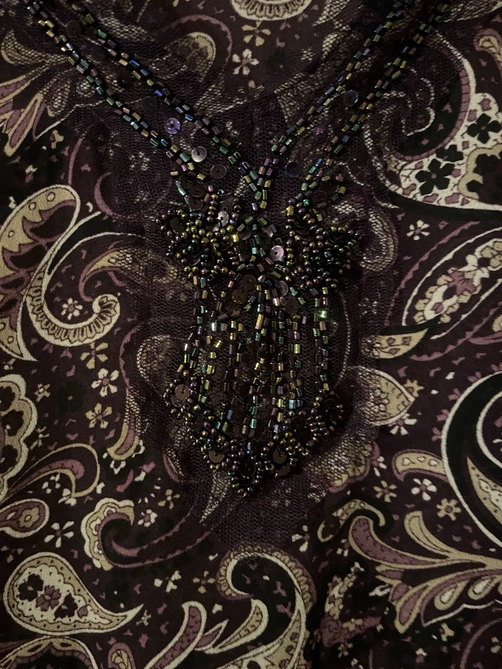 Túnica Metro 7 Boho Mujer 16W Púrpura Paisley Adornada Cuello en V Manga Larga Foto 2 de 4