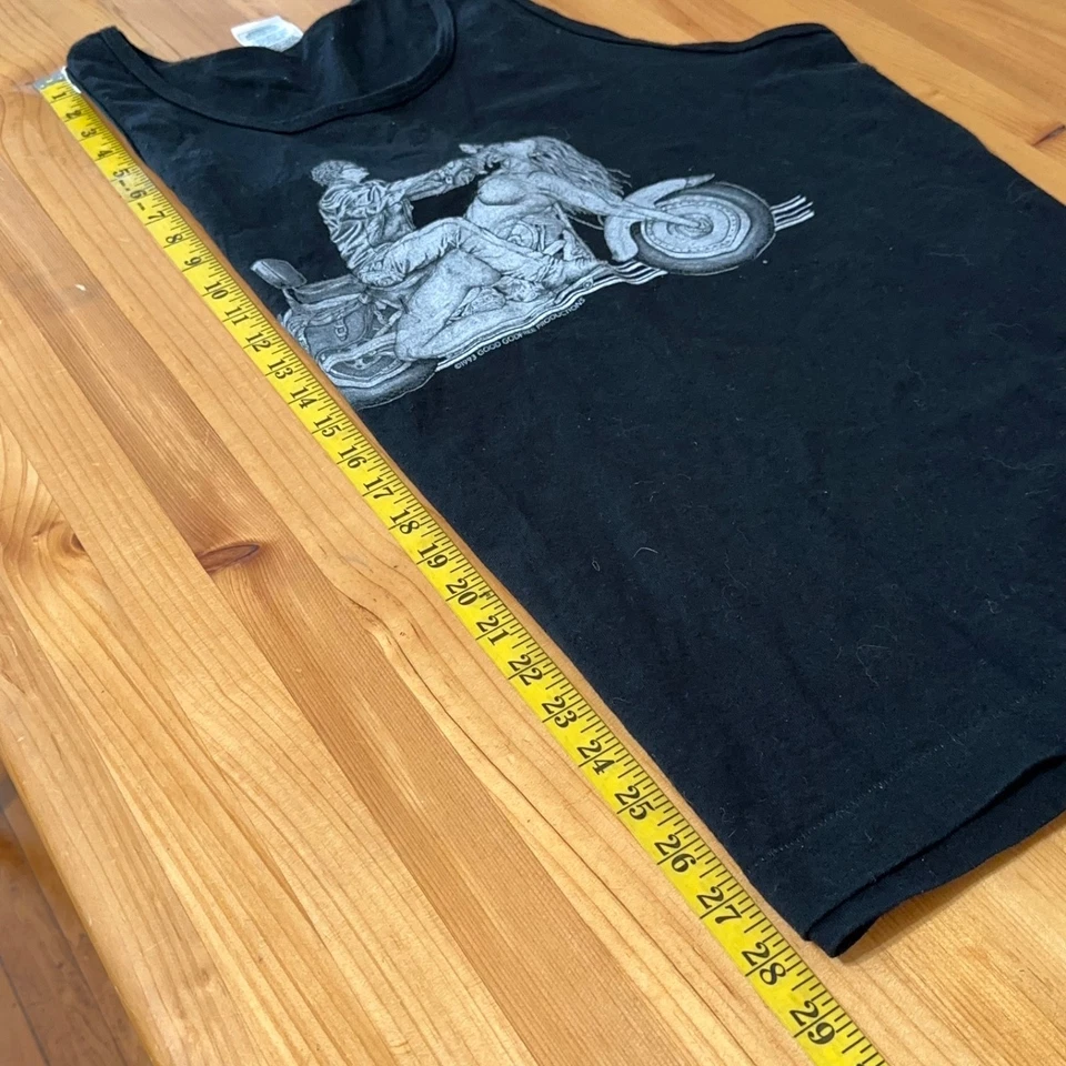 Camiseta sin mangas Fine Art Of Riding para mujer L vintage años 90 arte erótico motocicleta Foto 3 de 4