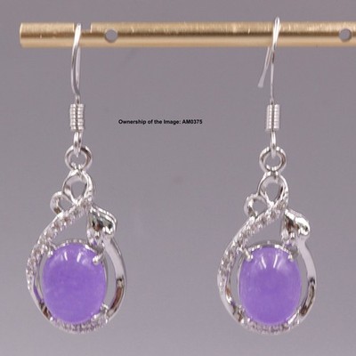 New Gold Plated Women's Purple Jade Dangle Earrings Drop Hook 37mm H