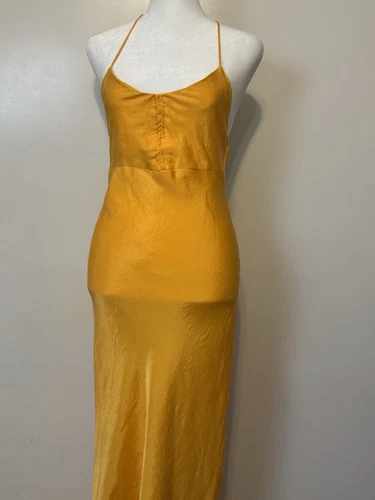 PALM ANGELS Abito Zara giallo senza maniche aperto dietro slip midi taglia M