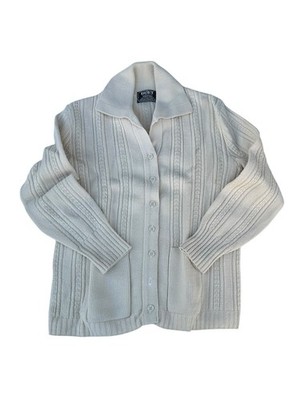 Vintage DUET Wintuk Acrylic Cream Button Cardigan Sweater Pockets Medium