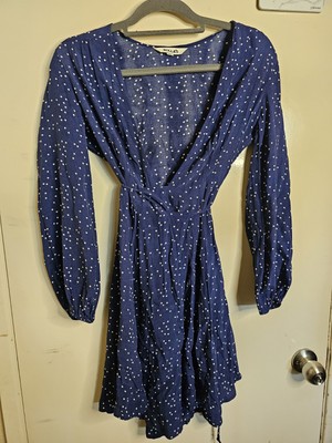 Rollas Womens Wrap Front Short Sleeve V Neck Polka Dots Mini Dress Size XS