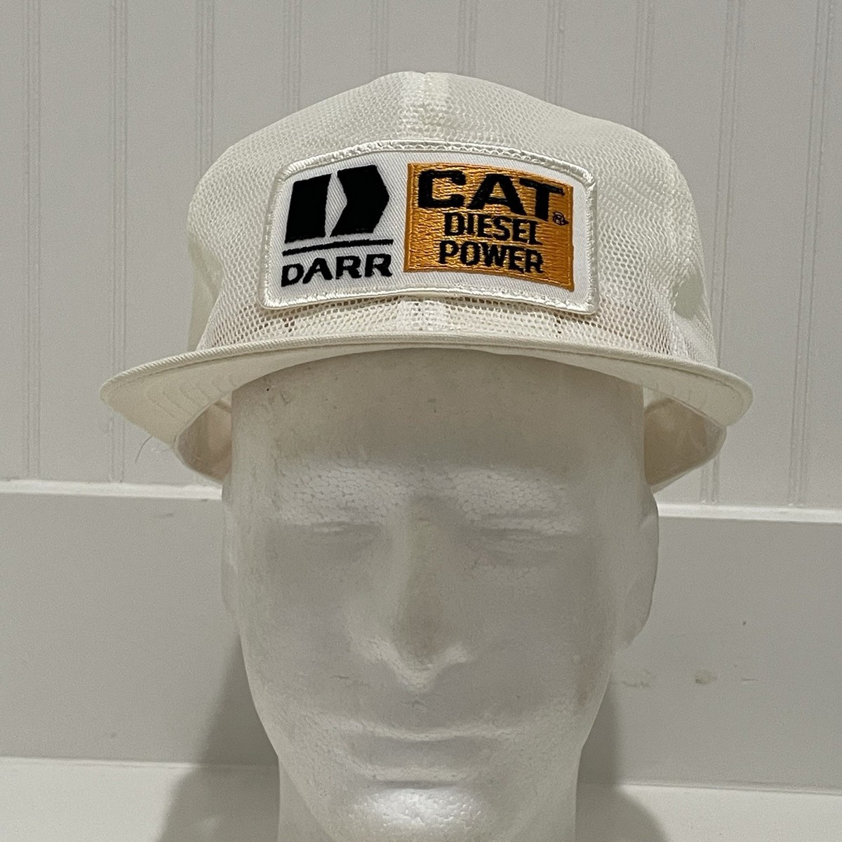 Vintage DARR CAT Diesel Power K-Products Mesh Patch Trucker Hat Ivory Cream View 3