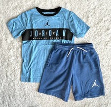 Kids Youth Boys M  10-12  Air Jordan Cotton Blend T-Shirts Shorts Blue Set