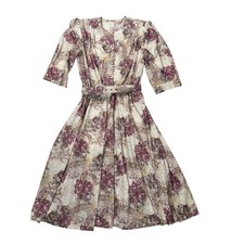 Vintage 80s California Looks Floral Paisley Midi Dress Sz 12 USA purple