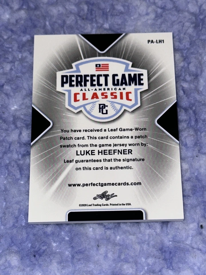 LUKE HEEFNER 2020 Leaf Perfect Game AUTOGRAPH GAME WORN JERSEY LOGO PATCH #7/16 - Image 4 of 4
