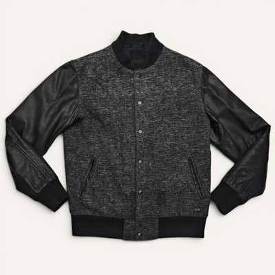 Vans OTW varsity jacket bomber Wool Leather Size M Black Grey 
