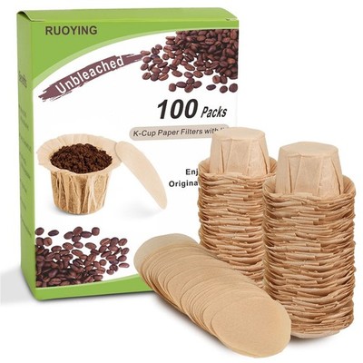 Unbleached K Cup Paper Filters with Lid, Fits Keurig 1.0 single cup, Natural