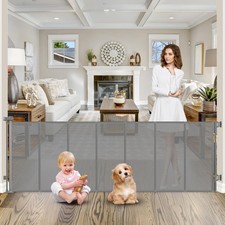 Reinforced 120 Inch Retractable Dog Gate Extra Wide Retractable Baby Gate Sto...