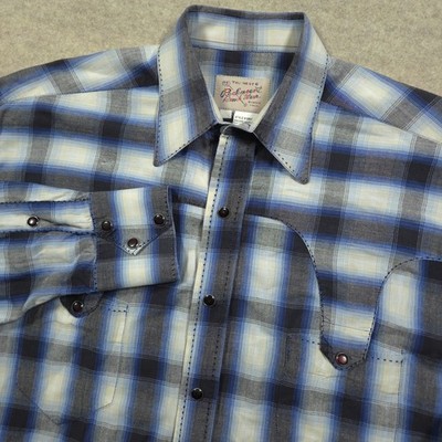 Rockmount Ranch Wear Tru West Blue Shadow Plaid Western Shirt L-XL Snap Shotgun 
