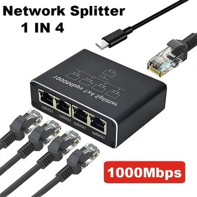 Gigabit RJ45 Splitter 1 auf 4 LAN Ethernet Adapter 1000Mbit/s Netzwerk Verteiler