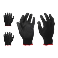 3 Pair Safety Work Gloves PU Coating Small Working Glove with Grip, Black