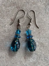 Vintage Glass Blue Moon & Stars Earrings Dangle Drop