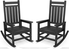 Outdoor Rocking Chair Set of 2, HDPE Rocking Chairs for Adult, Black