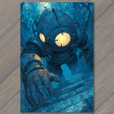 ART CARD Deep Sea Diver Underwater Helmet Ocean Abyss Explorer Glow