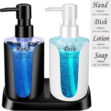 Kitchen Soap Dispenser Set, Contains Hand and Dish Soap Dispenser, Black White M