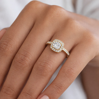 0.35Ct Cushion & Round Lab Grown Diamond Engagement Ring 925 Silver/Solid Gold