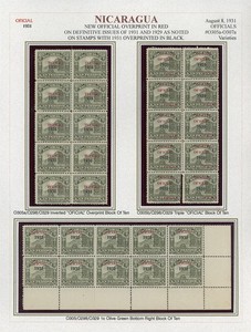 NICARAGUA BYERLEY Specialized Album Page Lot #90 ERRORS VARIETIES BLOCKS $$$$