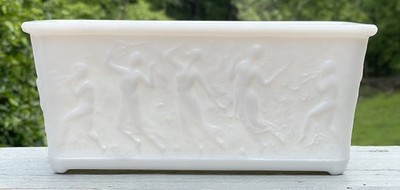 Antique L.E. Smith Dancing Nymphs Art Deco White Glass Planter 20s 30s Nouveau