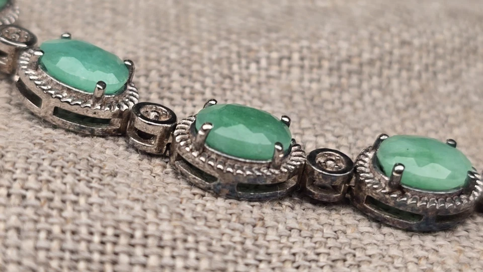 DSMK 925 Sterling Silver Bracelet Natural Emeralds & Diamonds India Marked - Image 3 of 4