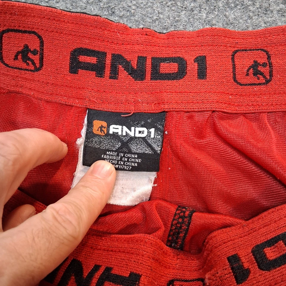 AND1 Malla Baloncesto Pantalones Cortos Hombre Grande NEGRO ROJO Cordón Foto 3 de 4