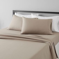 Lightweight Soft Cooling Breathable Wrinkle 4Piece Sheet Set Queen Taupe Solid