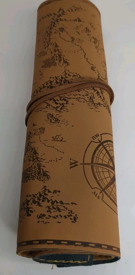 Bolso para bolígrafos enrollable de cuero vintage, estuche para lápices de mapa creativo, cubierta lisa Foto 2 de 4