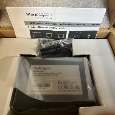 StarTech Industrial Gigabit Ethernet 30W 802.3at PoE+ PoE Injector POEINJ30W