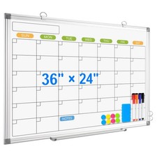 Monthly Calendar Dry Erase Whiteboard for Wall, 36" 36"W x 24"H, Silver Frame
