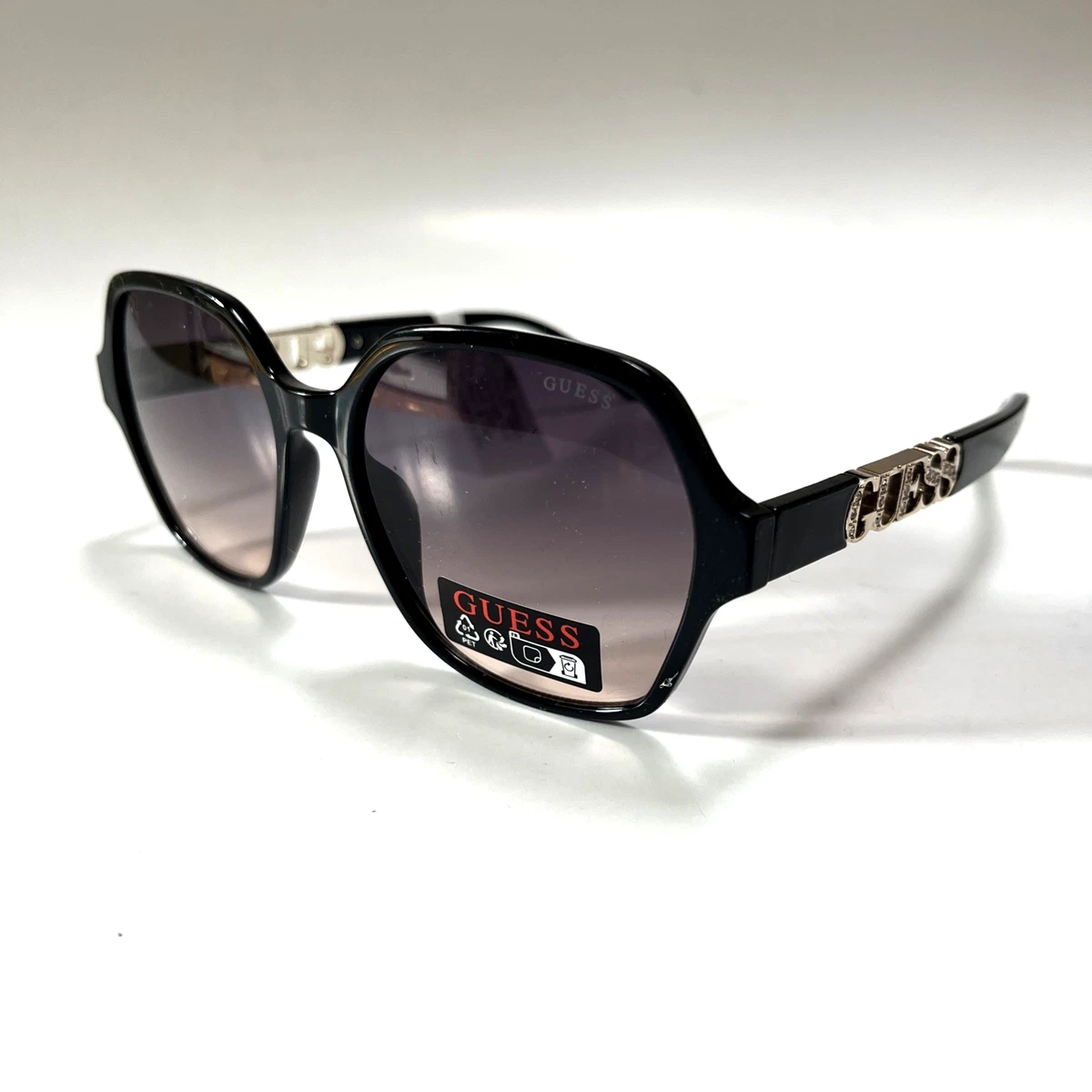 Vintage Women’s GUESS Black Sunglasses Oval with Dark Lenses and Logo 6482 New Guess Oval Sunglasses Black With Animal Frame Smoke Gradient  main image 2