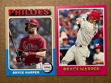 Bryce Harper 2024 Topps Heritage Base & Sensations Pink Baseball Cards. Phillies