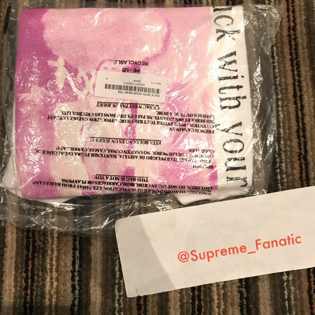 DS Supreme FW17 Fuck-With-Your-Head Tee White Size Small 100