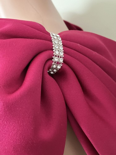 Vintage Dress Shocking Pink Size 12 Satin Made In USA Rhinestones Victor Costa ? - Picture 7 of 15