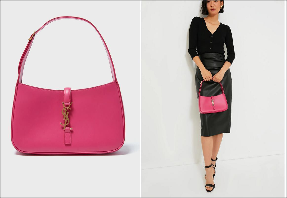 Borsa a tracolla 2 6k nuova Saint Laurent Le 5 a7 hobo pelle rosa piccola monogramma YSL