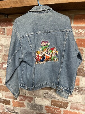 Vintage Disney Jean Jacket Embroidered 7 Dwarfs  David Guetta Seven Dwarfs M