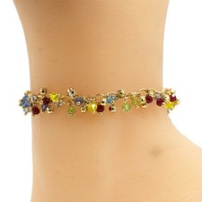 18k Layered real gold filled anklet bracelet with colors stones 10"