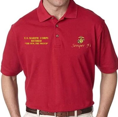 U.S. MARINE CORPS RETIRED*THE FEW....POLO SHIRT EMBROIDERED. OFFICIALLY LICENSED