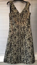 👗GEORGE GOLD & BLACK JACQUARD FIT N FLARE COCKTAIL PARTY EVENING DRESS SZ 12