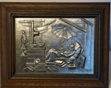 Zinnbild gerahmt Relief&nbsp; Bild CarlSpitzweg Der arme Poet Feinzinn