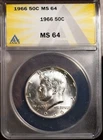 1966 50c 40% Silver John F Kennedy Half-dollar MS 64 New ANACS # 7351431 + Bonus