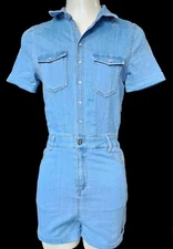 Blashe Blue Chambray Denim Shorts Romper Womens Sz Small Pearl Snaps Festival 