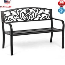 Sturdy Outdoor Metal Garden Bench Rust-Resistant Patio Furniture Household Yard