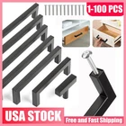 Matte Black Square Modern Cabinet Handles Pulls Kitchen Drawer Stainless Steel