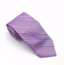  115 Bloomingdales Men Stripe White Blue Silk Tie Classic Slim Neck Tie 58x3.25
