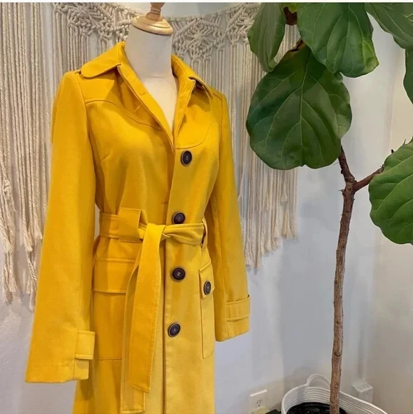 IMPRESIONANTE Gabardina Victoria’s Secret Via Oro Amarillo Mezcla Lana Cinturón (¡LEER!) Foto 4 de 4