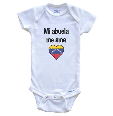 My Grandma Loves Me Spanish Language Venezuela Heart Flag Baby Bodysuit