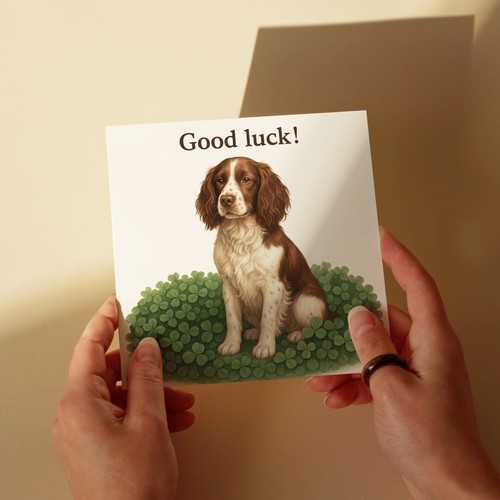 Springer Spaniel four-leaf Clover Good Luck Card Envelope Personalised dog card - Picture 5 of 10