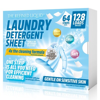 The Refined Liquid Laundry Detergent Sheets - 64 Strip - 128 Load - Fresh Linen