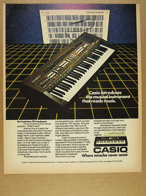 1982 Casio Casiotone 701 Keyboard Synthesizer color photo vintage print Ad