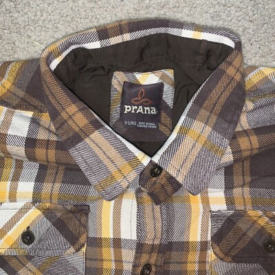 Chemise Prana Homme XL - Flanelle Bleu Lybeck Plaid - Manches Longues - Occasion Parfait état